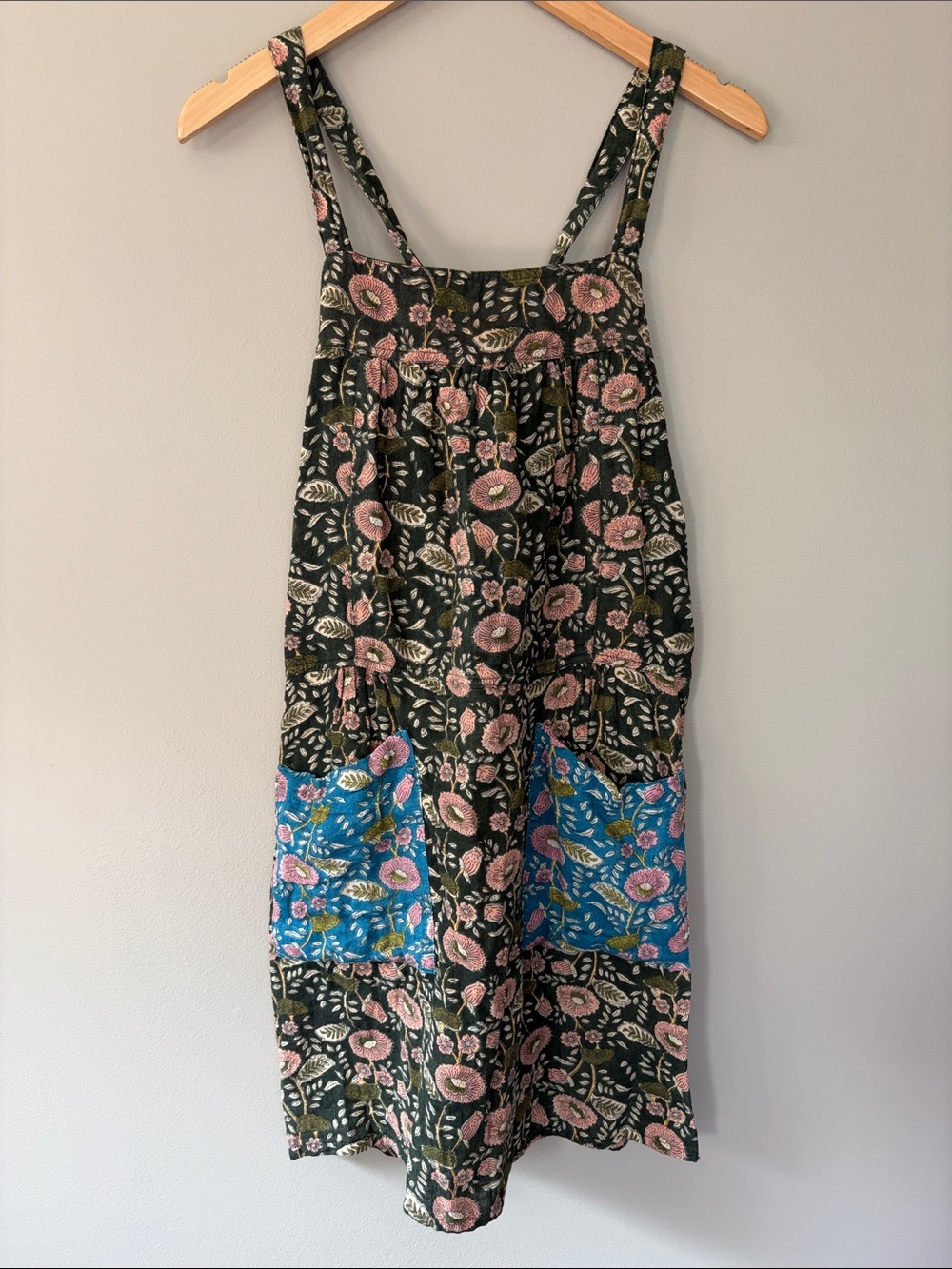 Natural Life Dakota Tie Back Mini Dress Small Floral Patchwork Boho Overalls
